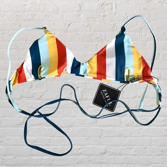 Zaful Women's 2 Piece Striped Top Bikini Set High Low Bottom Size S Beachy NWT - Picture 5 of 13